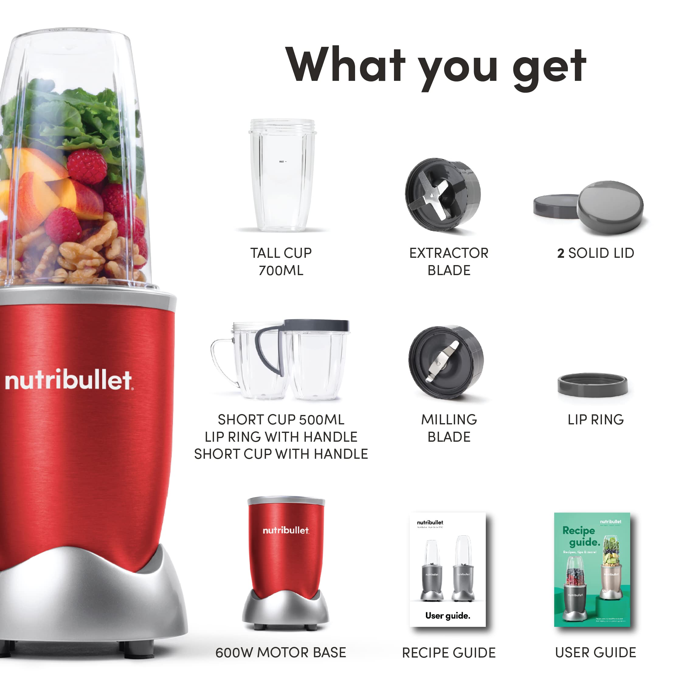 NutriBullet Food Blender, Multi-Function High-Speed Blender, Mixer System With Nutrient Extractor, Red, 9 piece, NBR-1212R DAMAGE BOX NutriBullet Food Blender, Multi-Function High-Speed Blender, Mixer System With Nutrient Extractor, Red, 9 piece, NBR-1212R DAMAGE BOX